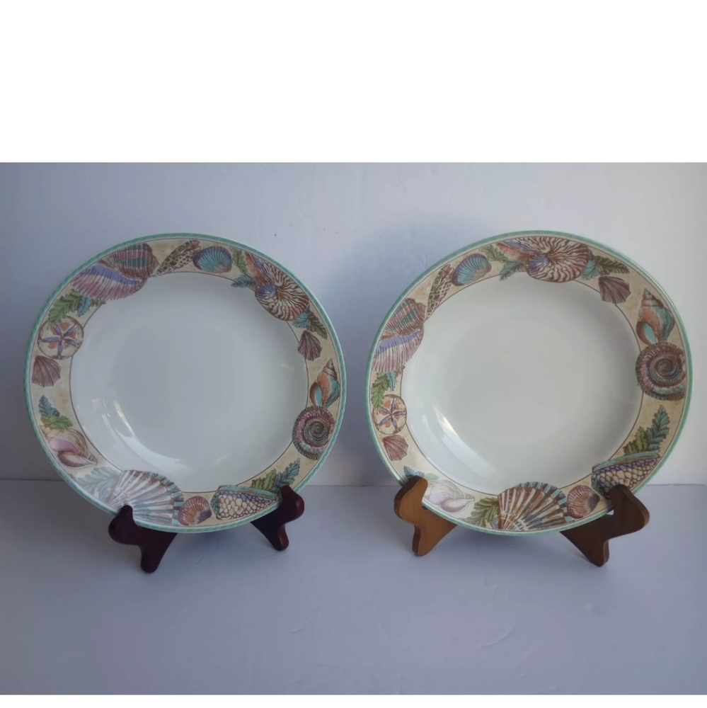 FITZ and FLOYD OMNIBUS CARIBBEAN RIMMED SOUP BOWLS SET OF 2